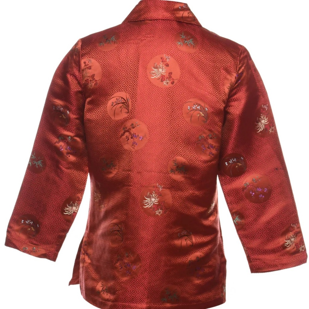 Asian Kimono Jacket Frog Closures Pointed Collar Long Sleeve Silk Blend Sz M - Picture 2 of 8